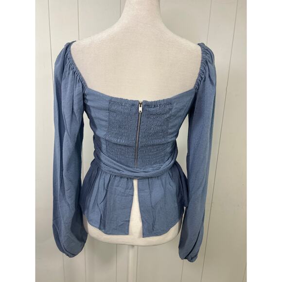 BCBGMAXAZRIA Light Blue Jacquard Balloon-Sleeve Top in Size XXS - Picture 6 of 9